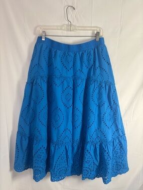 Blue cotton Tiered Boho Festival Whimsy Maxi Skirt Size L-XL